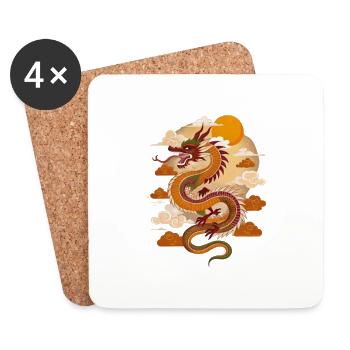 Dragon chinois au coucher du soleil - Dessous de verre (lot de 4) - blanc - Devant