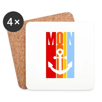 Moin - Guten Morgen - Nordsee - Ostsee - Anker - Untersetzer (4er-Set) - Weiß - Vorne