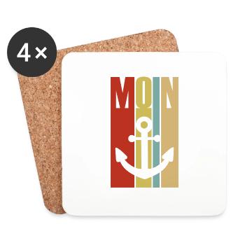 Moin - Guten Morgen - Nordsee - Ostsee - Anker - Untersetzer (4er-Set) - Weiß - Vorne