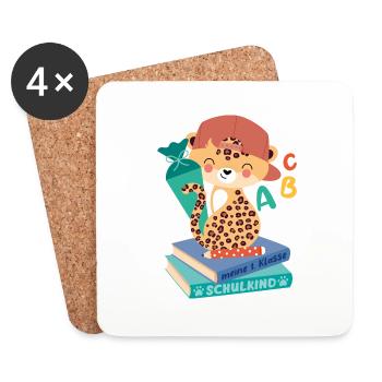 Léopard avec cône d’école pile de livres écolier - Dessous de verre (lot de 4) - blanc - Devant
