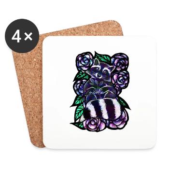 Raton laveur - Dessous de verre (lot de 4) - blanc - Devant