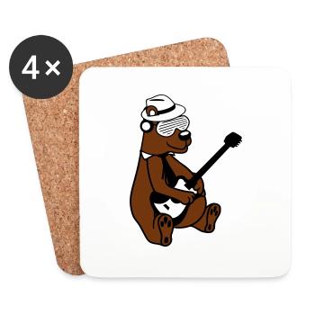 Seated Bear Brown Bear Plays Guitar Guitarist - Coasters (set of 4) - white - Front
