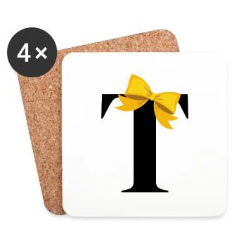 Lettre t nœud jaune - Dessous de verre (lot de 4) - blanc - Devant