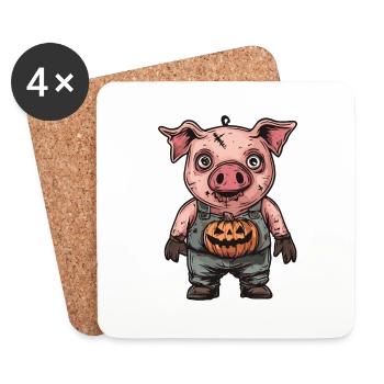 Cochon Halloween Drôle Zombie - Dessous de verre (lot de 4) - blanc - Devant