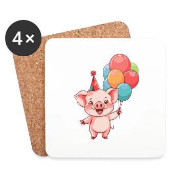 Cochon Anniversaire Bande Dessinée - Dessous de verre (lot de 4) - blanc - Devant