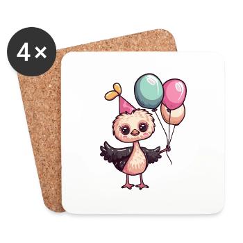 Bande dessinée d’anniversaire d’autruche - Dessous de verre (lot de 4) - blanc - Devant