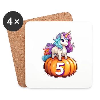 Unicorn Pumpkin Autumn 5 – fifth birthday - Coasters (set of 4) - white - Front