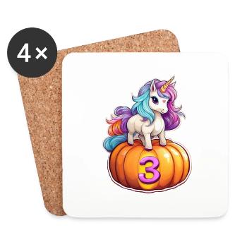 Einhorn Kürbis Herbst 3 - dritten Geburtstag - Untersetzer (4er-Set) - Weiß - Vorne