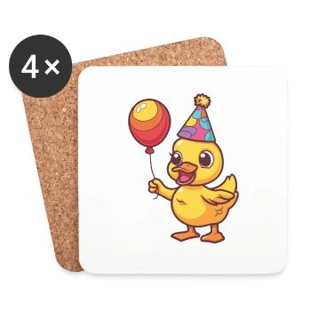 Ente Geburtstag Comic - Untersetzer (4er-Set) - Weiß - Vorne