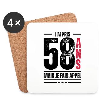 58 ans / t-shirt 58 ans / idée cadeau 58 ans - Dessous de verre (lot de 4) - blanc - Devant
