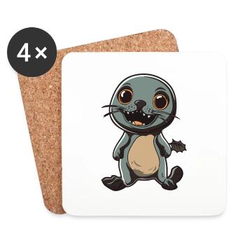 Seal Animal Halloween Comic Funny - Coasters (set of 4) - white - Front