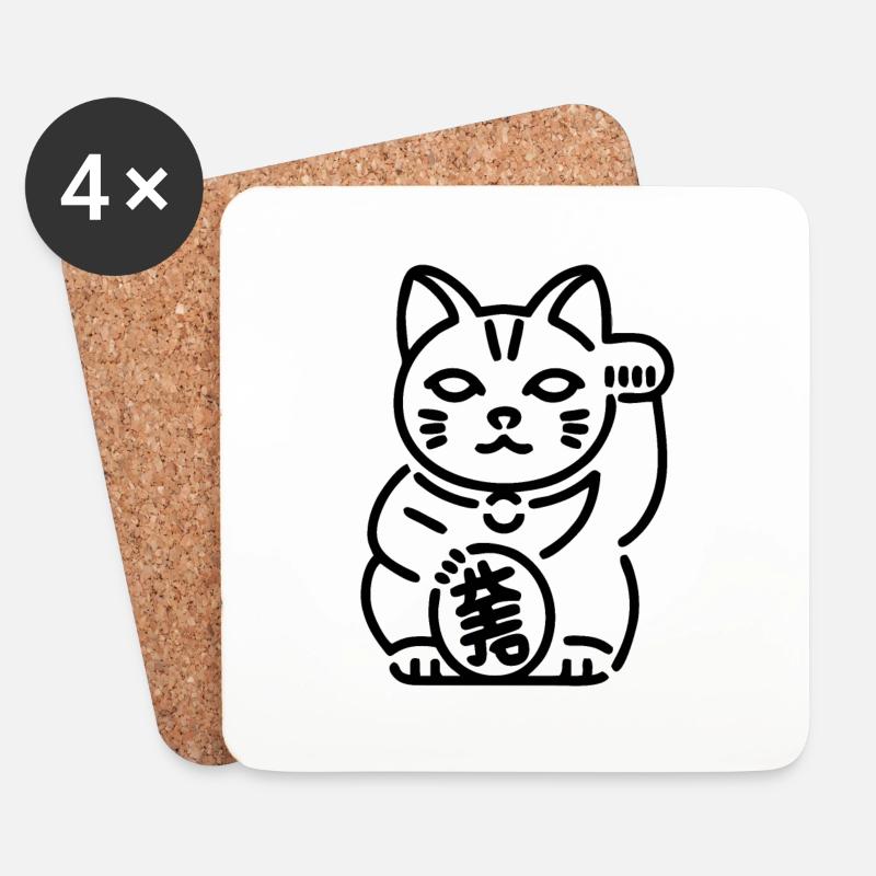 Maneki Neko Katze - Untersetzer (4er-Set) - Weiß