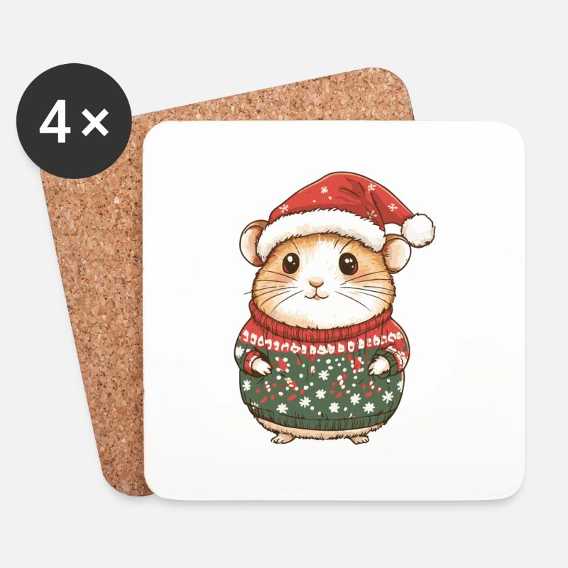 Hamster Weihnachten - Untersetzer (4er-Set) - Weiß