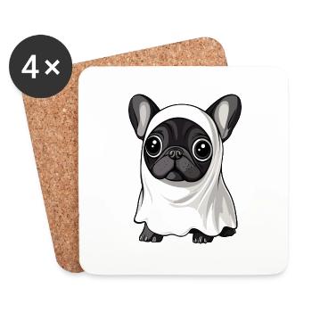Buldog Français Chien Halloween Fantôme - Dessous de verre (lot de 4) - blanc - Devant