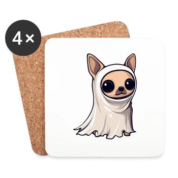 Chihuahua Hund Halloween Lustig Geist - Untersetzer (4er-Set) - Weiß - Vorne