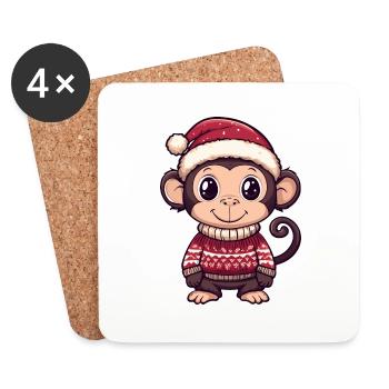 Affe Weihnachten Comic - Untersetzer (4er-Set) - Weiß - Vorne