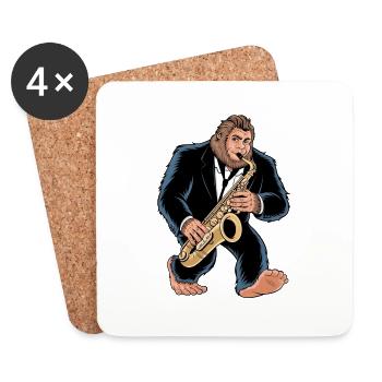 Bigfoot Sasquatch Saxophone Joueur Jazz Dessin animé - Dessous de verre (lot de 4) - blanc - Devant