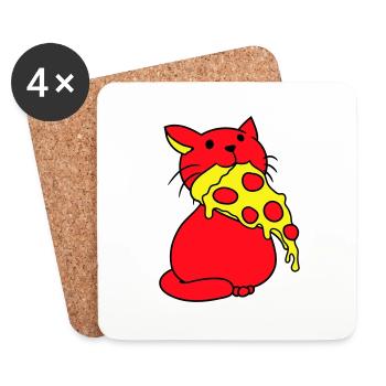 Katze Isst Salami Pizza Hunger Fast Food Essen - Untersetzer (4er-Set) - Weiß - Vorne