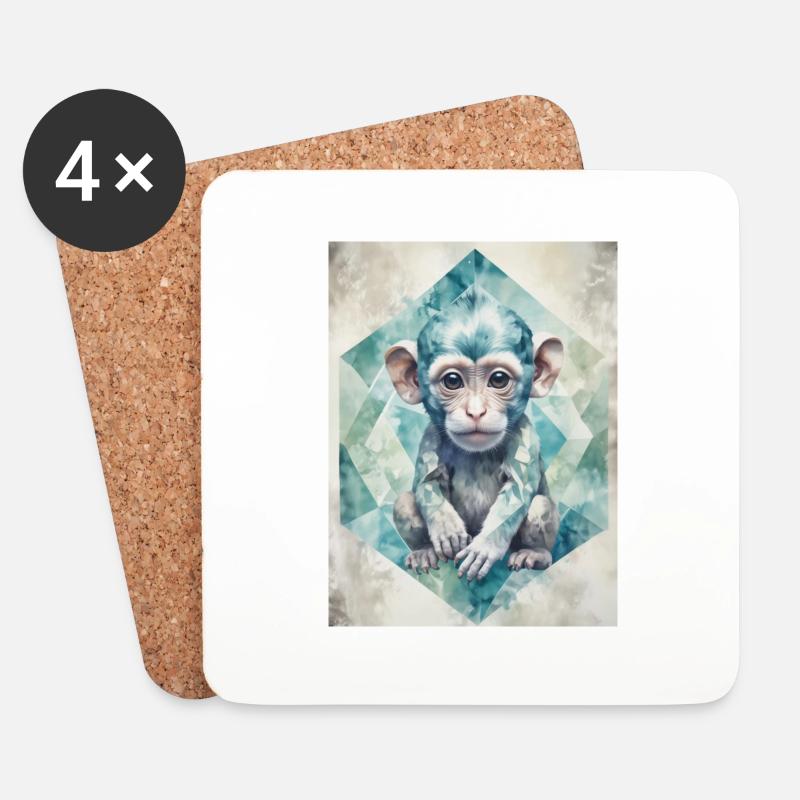 Bébé Singe Géométrique - Dessous de verre (lot de 4) - blanc