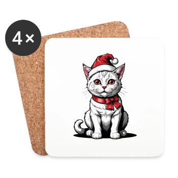 Chat de Noël Père Noël Chat Chat Chat Cadeau - Dessous de verre (lot de 4) - blanc - Devant