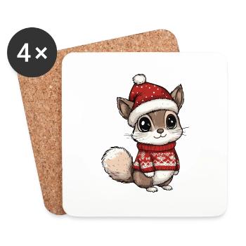 Bande dessinée de Noël écureuil - Dessous de verre (lot de 4) - blanc - Devant