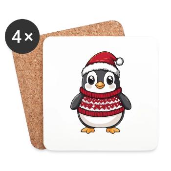 Pinguin Weihnachten Comic - Untersetzer (4er-Set) - Weiß - Vorne
