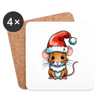 Mouse Christmas Drawing - Coasters (set of 4) - white - Front