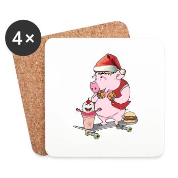 Père Noël patineur Patinage Cochon - Dessous de verre (lot de 4) - blanc - Devant
