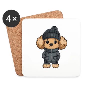 Pudel Hund Winter - Untersetzer (4er-Set) - Weiß - Vorne