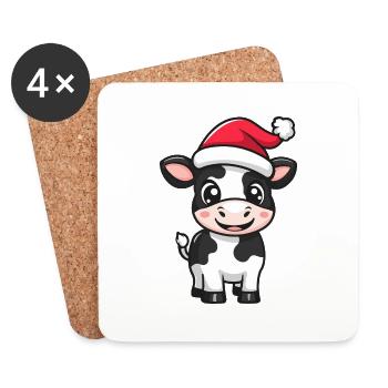 Kuh Weihnachten Niedlich - Untersetzer (4er-Set) - Weiß - Vorne