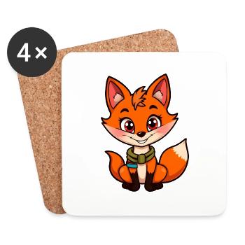 Renard orange joyeux avec écharpe verte - Dessous de verre (lot de 4) - blanc - Devant