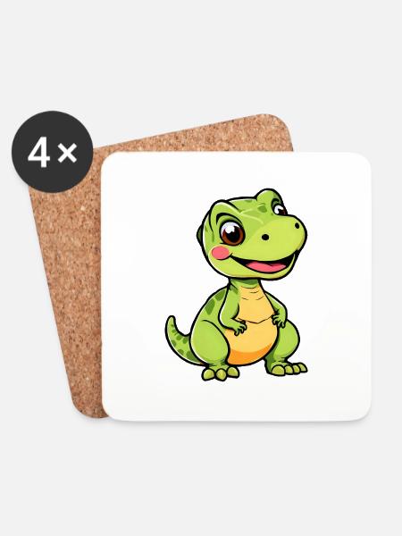 Verspielter Cartoon Dino - Untersetzer (4er-Set) - Weiß