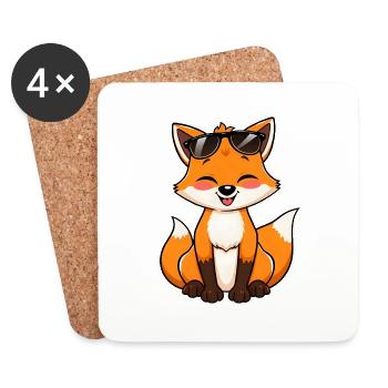 Verspielte Cartoon Fuchs Sonnenbrille Lächelndes Quadrat - Untersetzer (4er-Set) - Weiß - Vorne