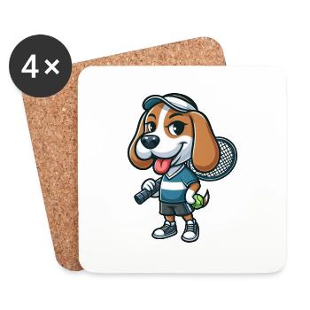 Funny Beagle Playing Tennis Comic for Tennis Fans - Coasters (set of 4) - white - Front