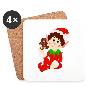 Elf und Lebkuchen - Untersetzer (4er-Set) - Weiß - Vorne