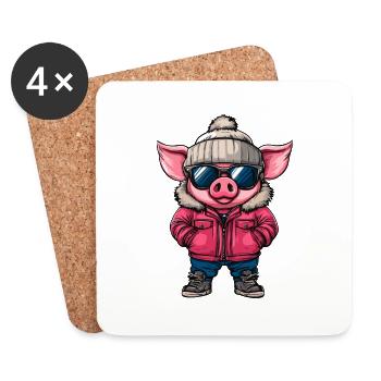 Schwein Winter - Untersetzer (4er-Set) - Weiß - Vorne