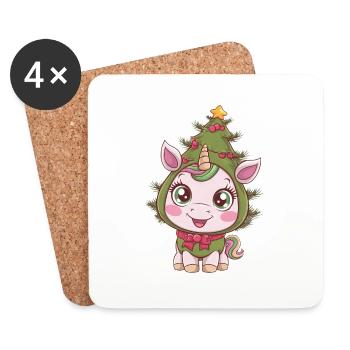Funny Christmas Tree Costume of Christmas Cat - Coasters (set of 4) - white - Front