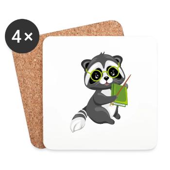 Mignon raton laveur intelligent avec un livre - Dessous de verre (lot de 4) - blanc - Devant