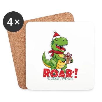 Weihnachtlicher Dinosaurier – ROAR - Untersetzer (4er-Set) - Weiß - Vorne