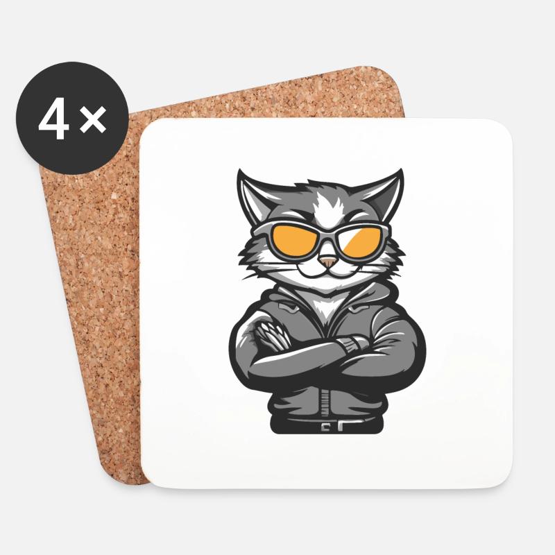 Katze Comic Cool - Untersetzer (4er-Set) - Weiß