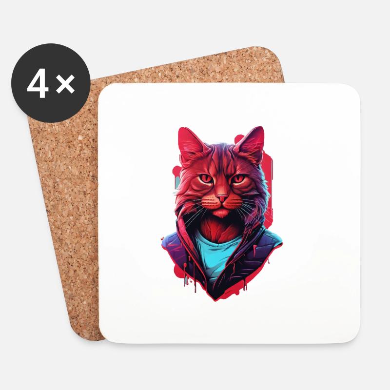 Katze - Untersetzer (4er-Set) - Weiß