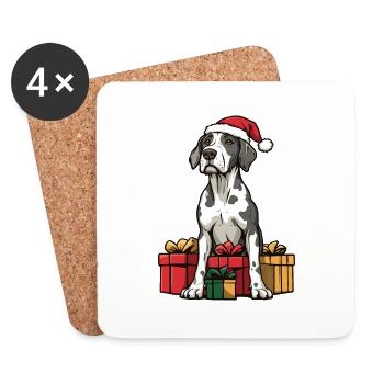 Dogue Allemand Chien Bande Dessinée de Noël - Dessous de verre (lot de 4) - blanc - Devant