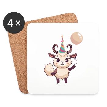 Chèvre de montagne Anniversaire Bande dessinée Mignon - Dessous de verre (lot de 4) - blanc - Devant