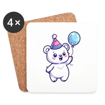 Polar Bear Birthday Comic Cute - Coasters (set of 4) - white - Front