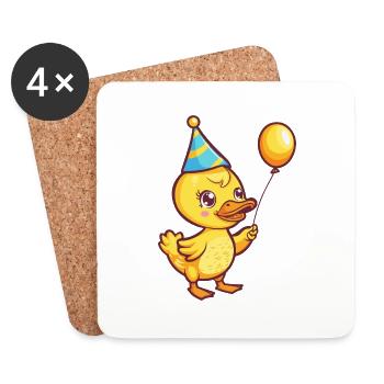 Ente Geburtstag Comic Niedlich - Untersetzer (4er-Set) - Weiß - Vorne