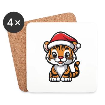 Noël du tigre - Dessous de verre (lot de 4) - blanc - Devant