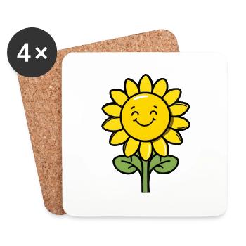 Fleurs de tournesol douces style bande dessinée d’été - Dessous de verre (lot de 4) - blanc - Devant
