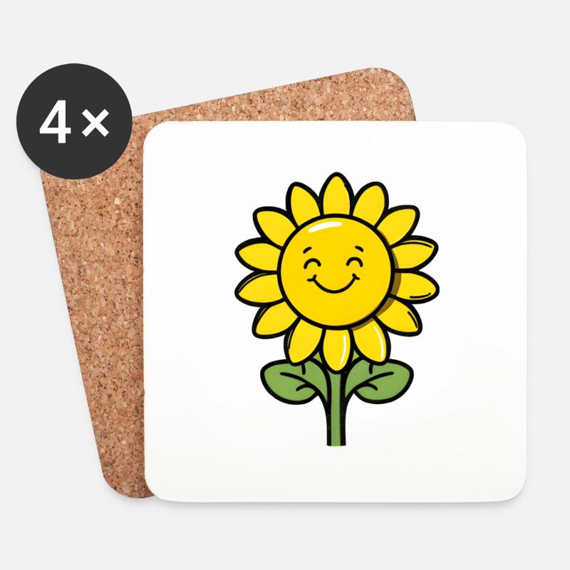 Süße Sonnenblume Blumen Sommer Comic Style - Untersetzer (4er-Set) - Weiß
