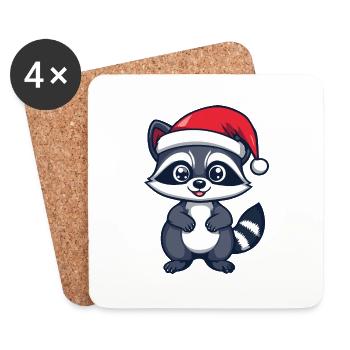 Noël du raton laveur - Dessous de verre (lot de 4) - blanc - Devant