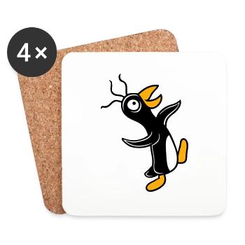 Verrückter Pinguin läuft dumm guckt doof albern - Untersetzer (4er-Set) - Weiß - Vorne